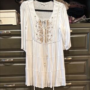 Miss Me White Boho Tunic Dress with Embroidery